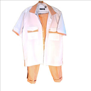 Stacy Adams Pant Suit Orange & White Striped Cuffed Pants Women size XL